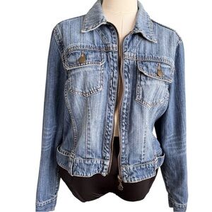 CAbi #906 Jean Denim Reversable  Key Butterfly Jacket Sz L